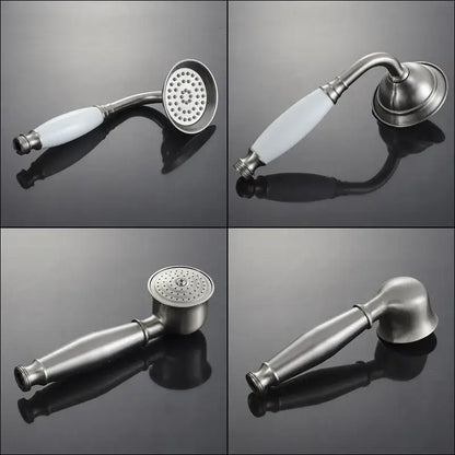Vintage brushed nickel & white bathroom shower mixer faucet handshower