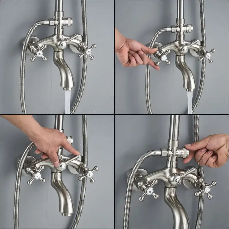 Vintage brushed nickel & white bathroom shower mixer faucet handshower