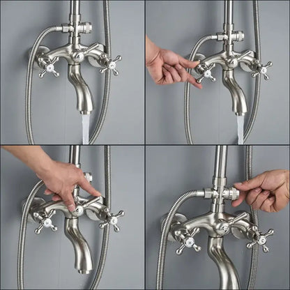 Vintage brushed nickel & white bathroom shower mixer faucet handshower