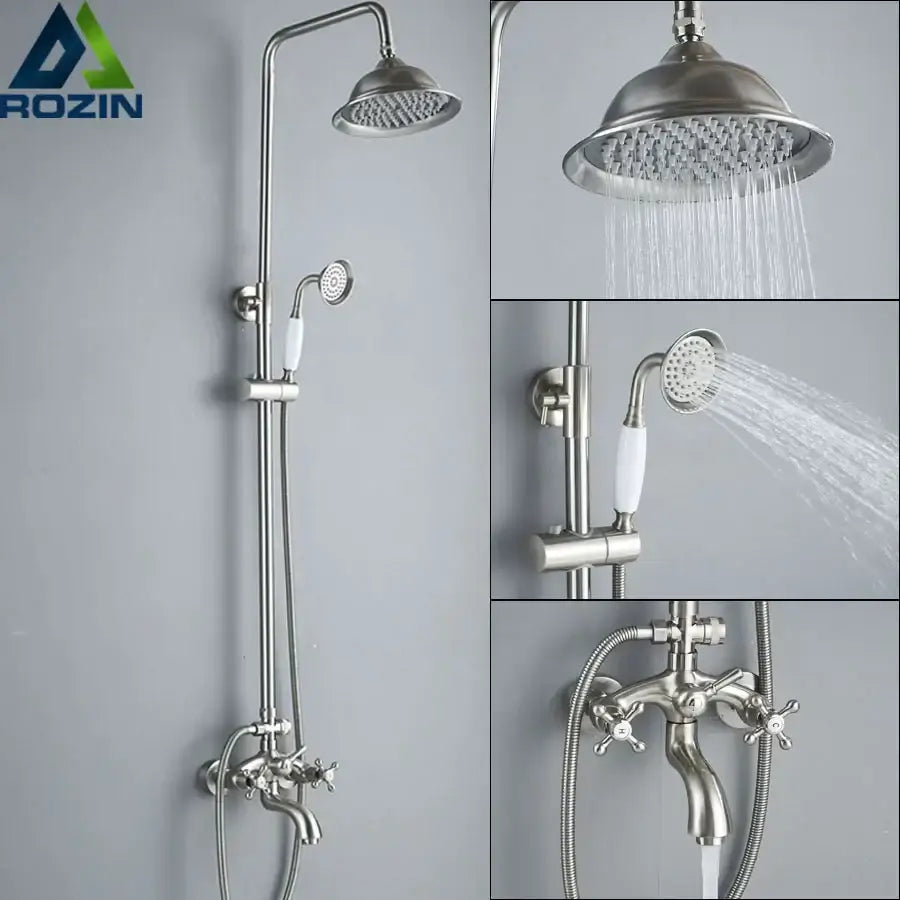 Vintage brushed nickel & white bathroom shower mixer faucet handshower