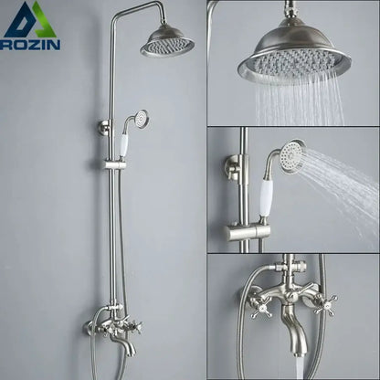 Vintage brushed nickel & white bathroom shower mixer faucet handshower