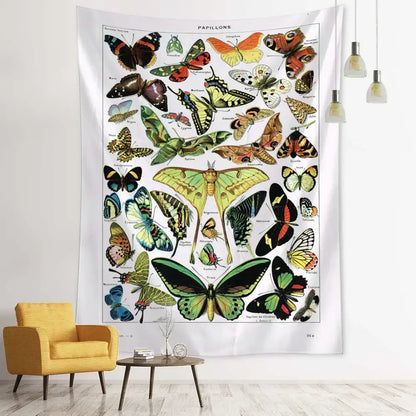 Vintage butterfly map tapestry bedroom wall decor
