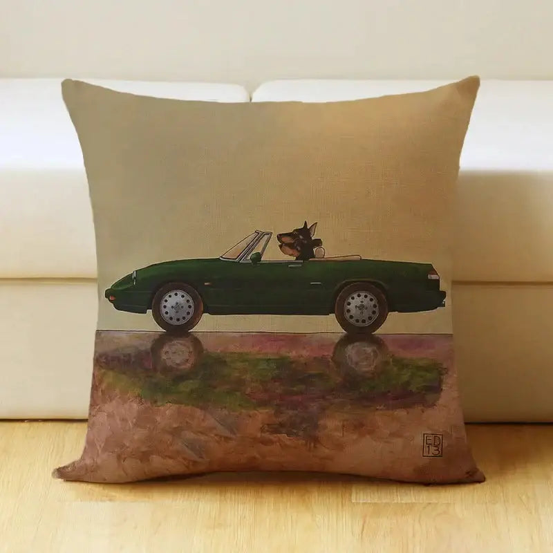 Vintage cartoon dog car pillow cover living room linen decor