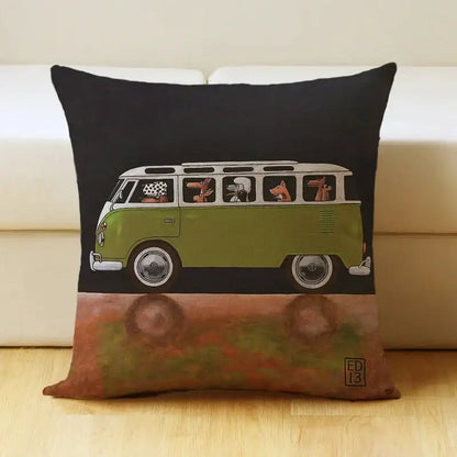 Vintage cartoon dog car pillow cover living room linen decor