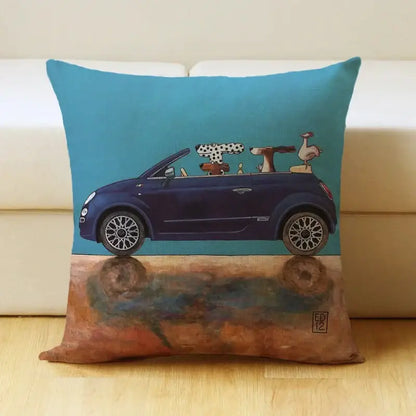 Vintage cartoon dog car pillow cover living room linen decor
