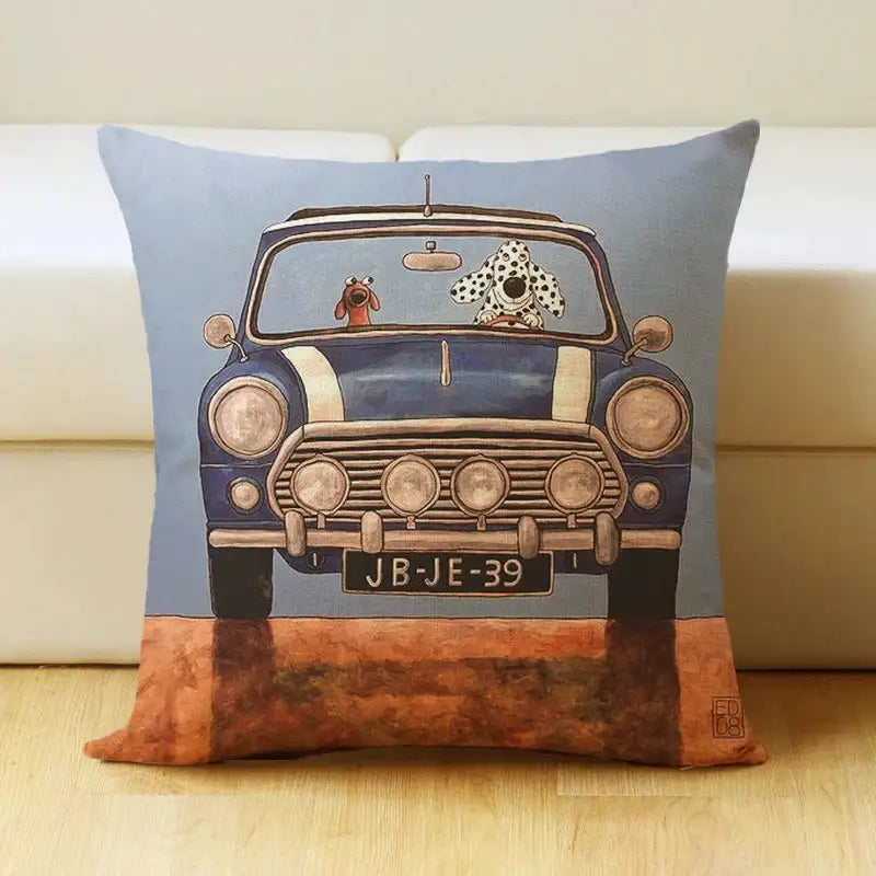 Vintage cartoon dog car pillow cover living room linen decor
