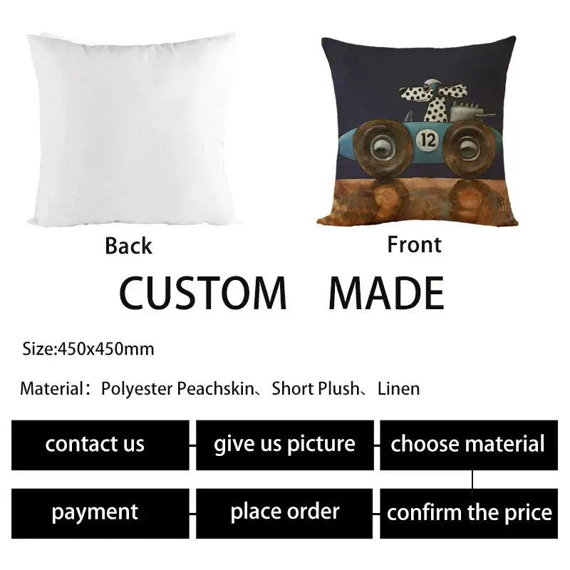 Vintage cartoon dog car pillow cover living room linen decor
