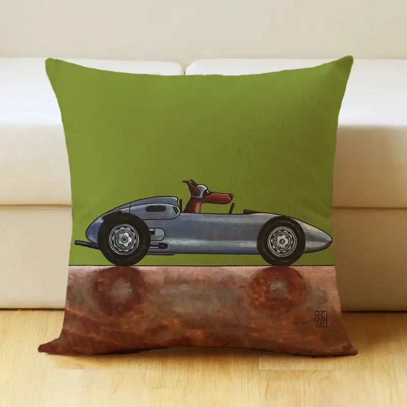 Vintage cartoon dog car pillow cover living room linen decor