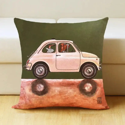 Vintage cartoon dog car pillow cover living room linen decor