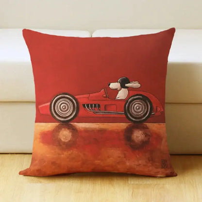 Vintage cartoon dog car pillow cover living room linen decor