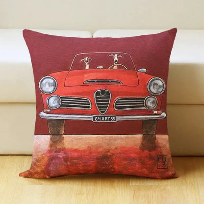 Vintage cartoon dog car pillow cover living room linen decor