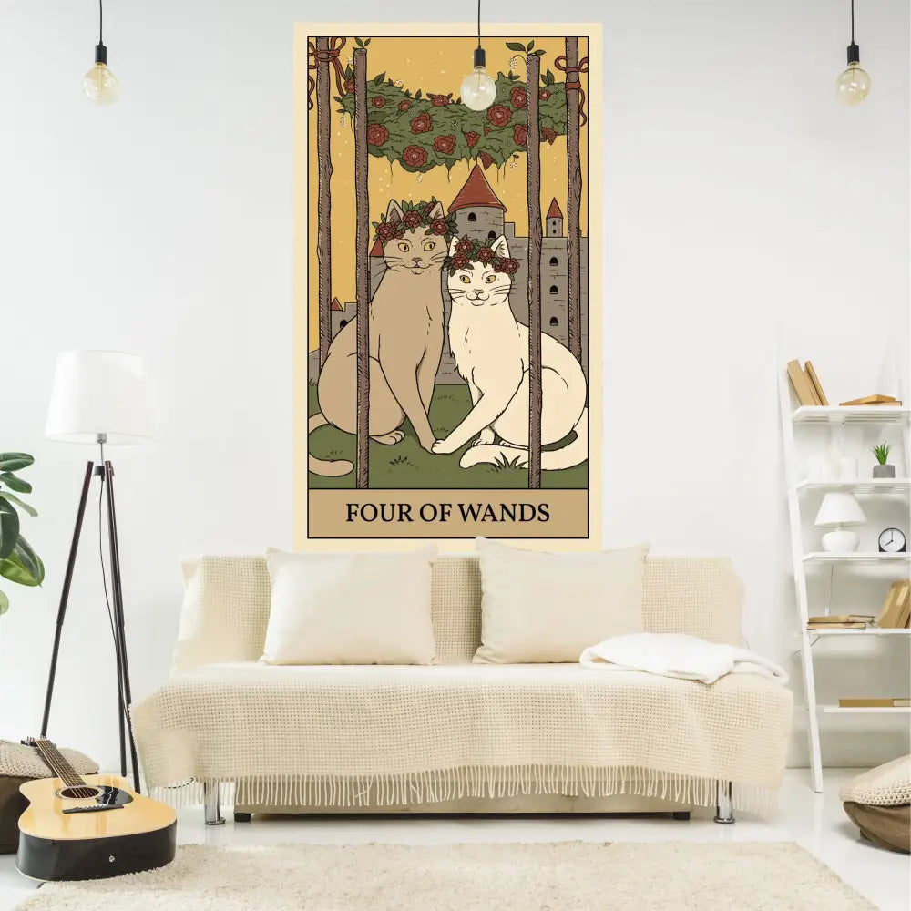 Vintage cat tarot wall hanging bedroom cat tapestry