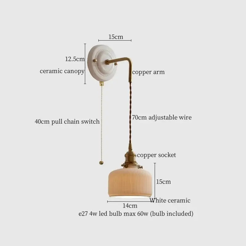 Vintage ceramic and brass wall sconce – bedroom adjustable led light