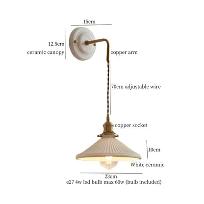 Vintage ceramic and brass wall sconce – bedroom adjustable led light