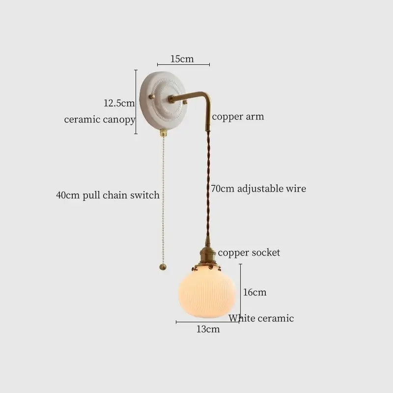 Vintage ceramic and brass wall sconce – bedroom adjustable led light