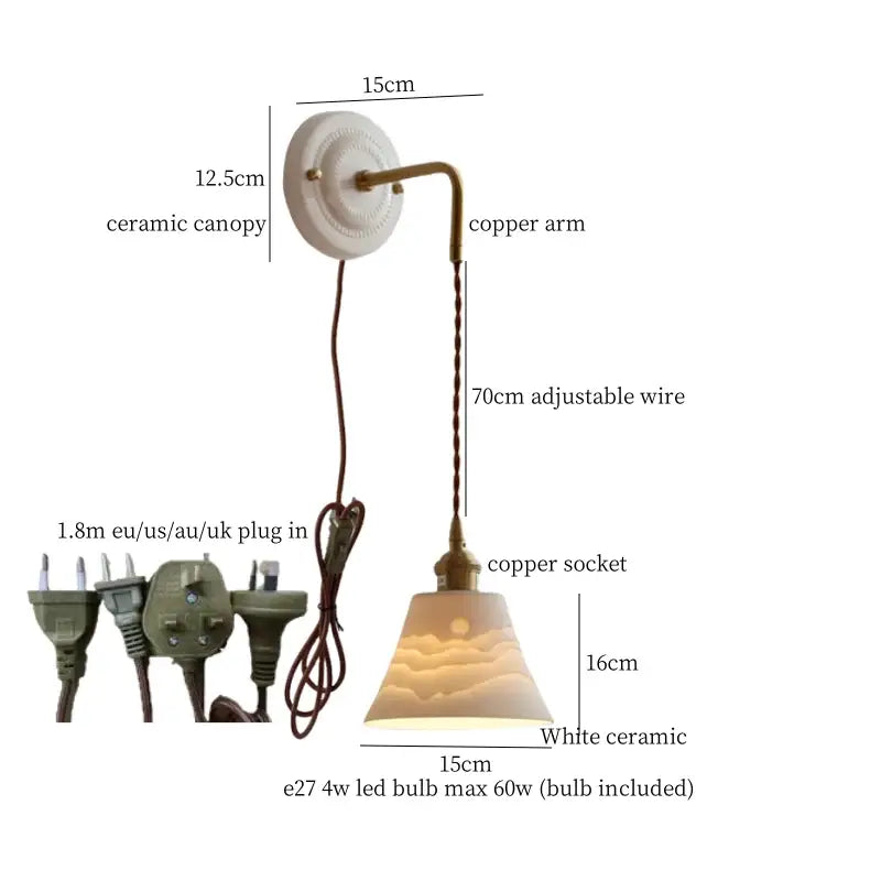 Vintage ceramic and brass wall sconce – bedroom adjustable led light