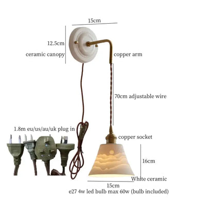 Vintage ceramic and brass wall sconce – bedroom adjustable led light