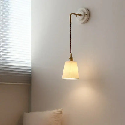 Vintage ceramic and brass wall sconce – bedroom adjustable led light