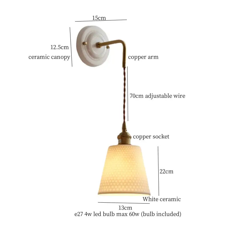 Vintage ceramic and brass wall sconce – bedroom adjustable led light