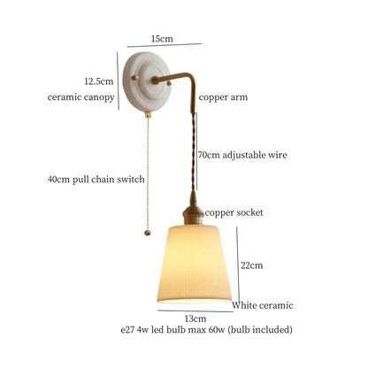 Vintage ceramic and brass wall sconce – bedroom adjustable led light