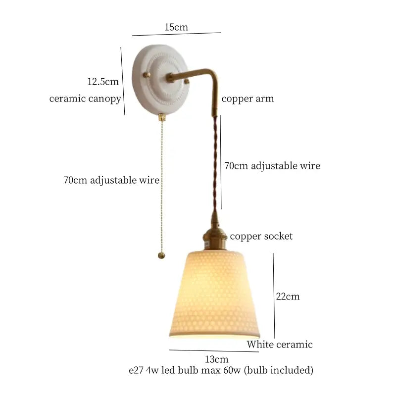 Vintage ceramic and brass wall sconce – bedroom adjustable led light