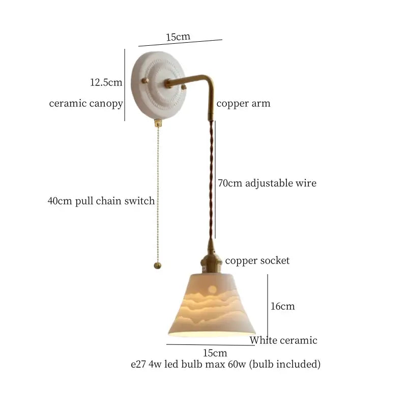 Vintage ceramic and brass wall sconce – bedroom adjustable led light