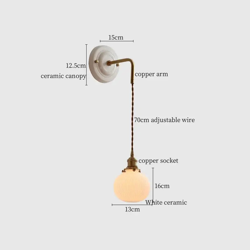 Vintage ceramic and brass wall sconce – bedroom adjustable led light
