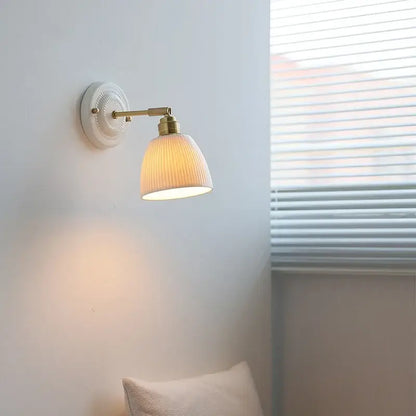 Vintage ceramic and brass wall sconce light bedroom pull chain
