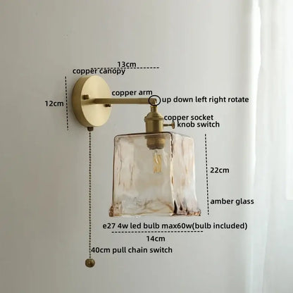 Vintage ceramic copper led wall light for bedroom with ruffled shade