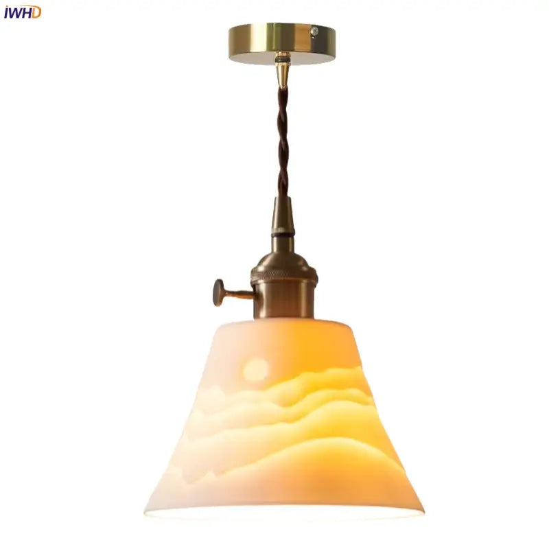 Vintage ceramic led pendant light for kitchen with brass finish
