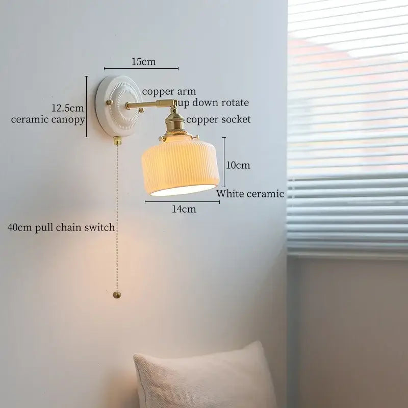 Vintage ceramic led wall lamp bedroom white ridged sconce