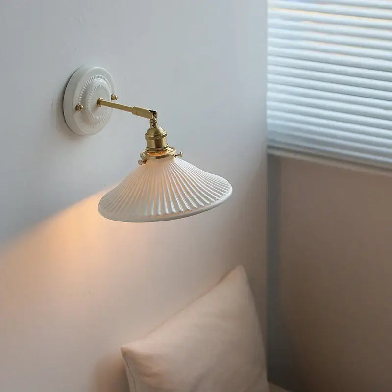 Vintage ceramic led wall lamp bedroom white ridged sconce