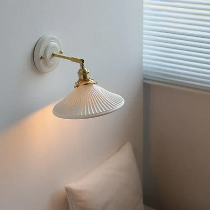 Vintage ceramic led wall lamp bedroom white ridged sconce
