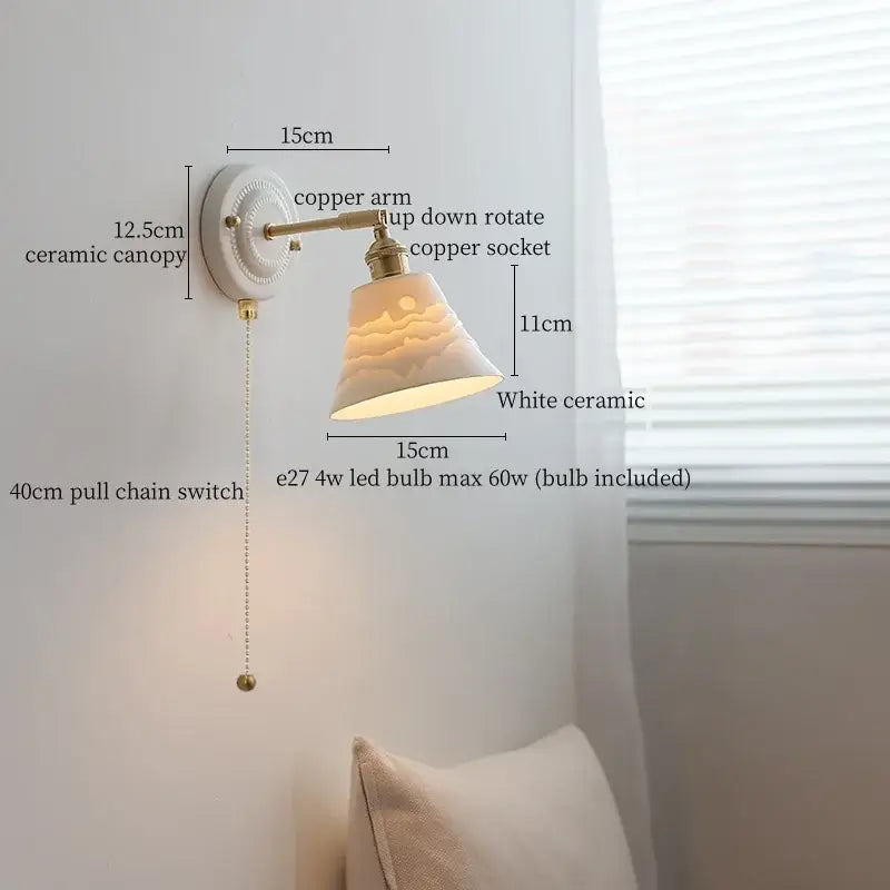 Vintage ceramic led wall lamp bedroom white ridged sconce