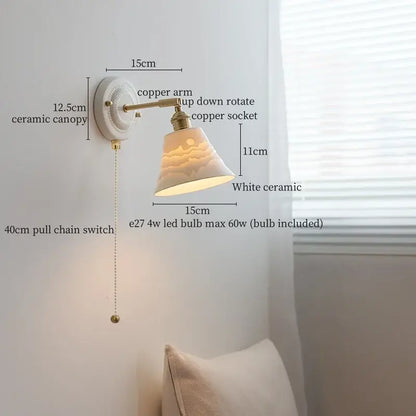 Vintage ceramic led wall lamp bedroom white ridged sconce