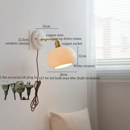 Vintage ceramic led wall lamp bedroom white ridged sconce