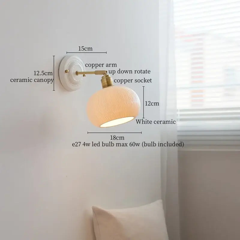 Vintage ceramic led wall lamp bedroom white ridged sconce