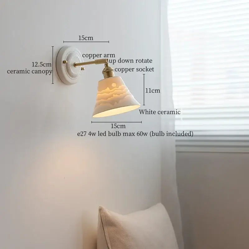 Vintage ceramic led wall lamp bedroom white ridged sconce