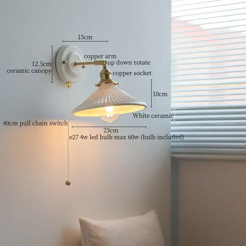 Vintage ceramic led wall lamp bedroom white ridged sconce