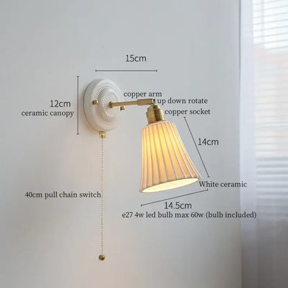 Vintage ceramic led wall lamp bedroom white ridged sconce