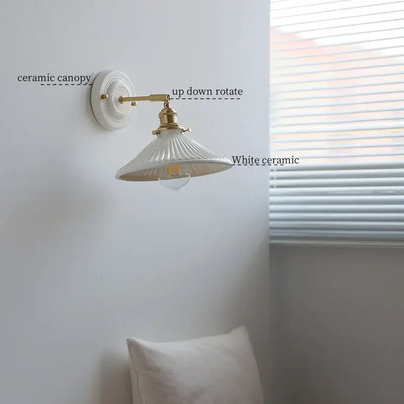 Vintage ceramic led wall lamp bedroom white ridged sconce
