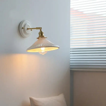 Vintage ceramic led wall lamp bedroom white ridged sconce