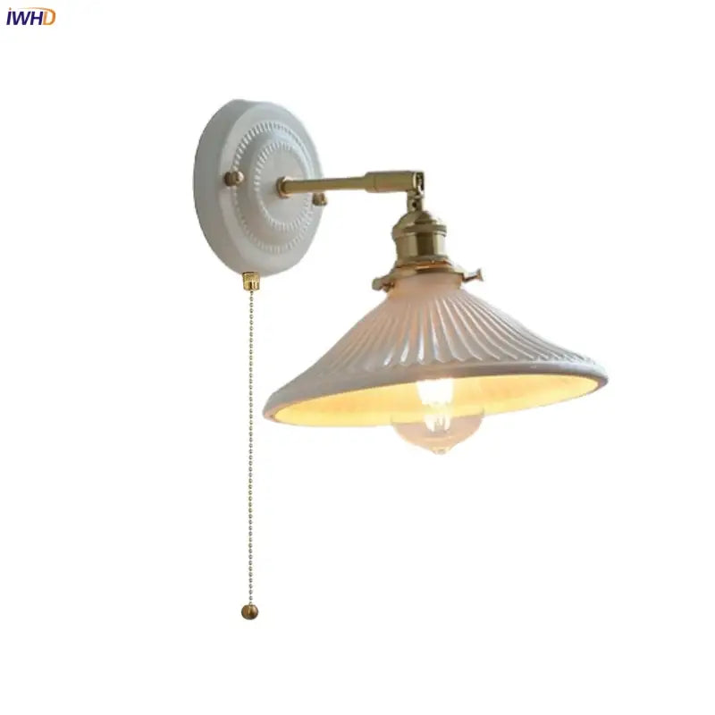 Vintage ceramic led wall lamp bedroom white ridged sconce
