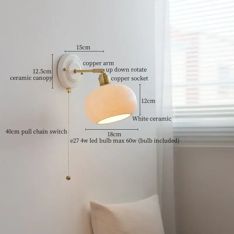 Vintage ceramic led wall lamp bedroom white ridged sconce