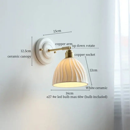 Vintage ceramic wall sconce with copper arm – bedroom pull chain lamp