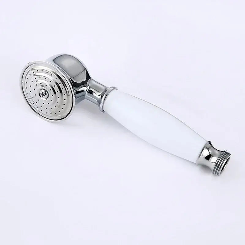 Vintage chrome and white ceramic shower hand holder bathroom accessory