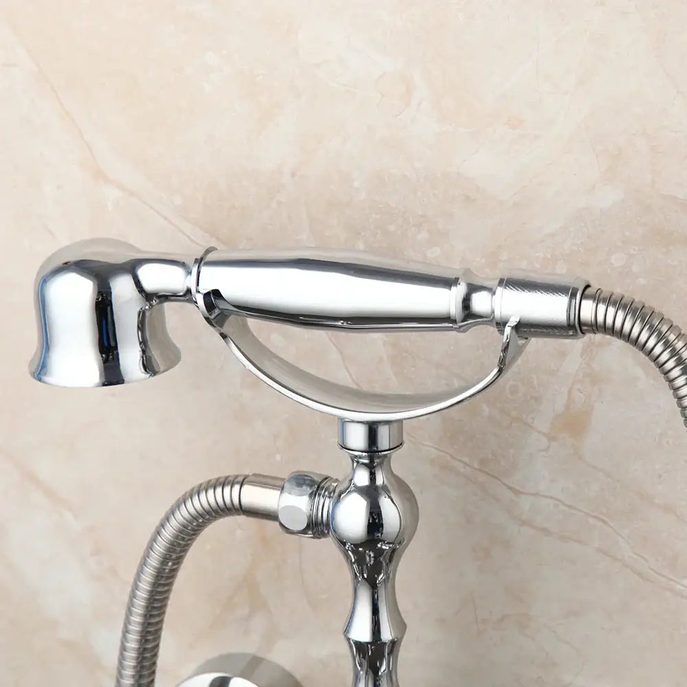 Vintage chrome brass bathroom faucet set with hand shower