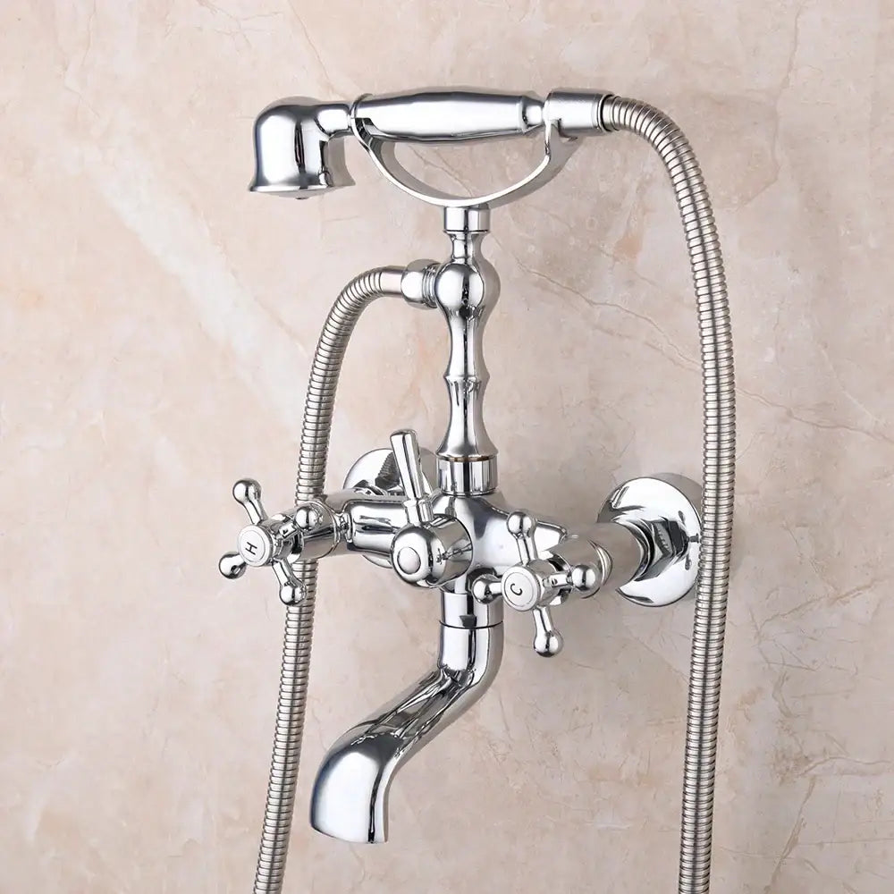 Vintage chrome brass bathroom faucet set with hand shower