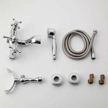 Vintage chrome brass bathroom faucet set with hand shower