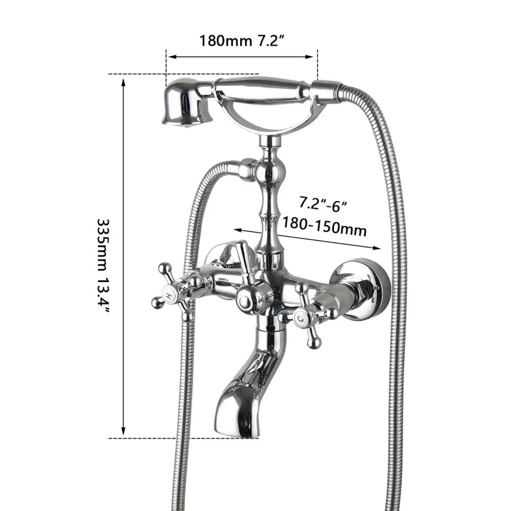 Vintage chrome brass bathroom faucet set with hand shower